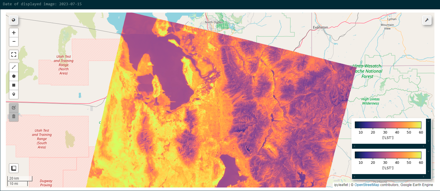 Example of Land Surface Temperature Map Output from Above Cell